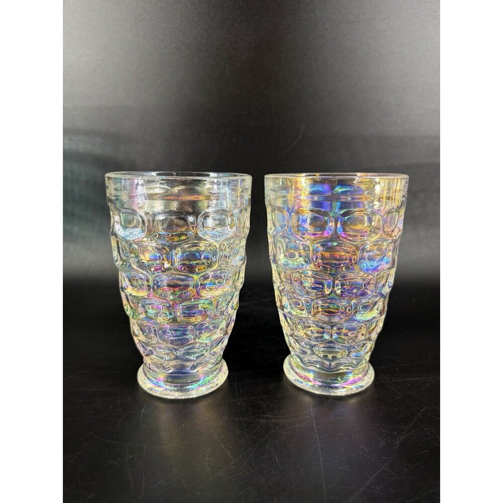 Federal Glass Colonial Tumblers Iridescent Thumbprint tumblers Set 2